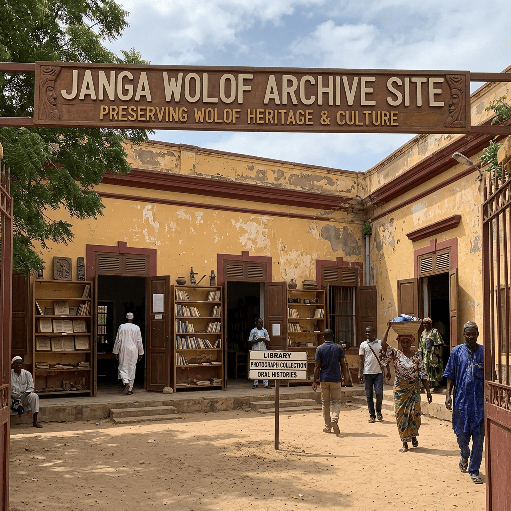 Janga Wolof Archive sign above a library and oral histories center
